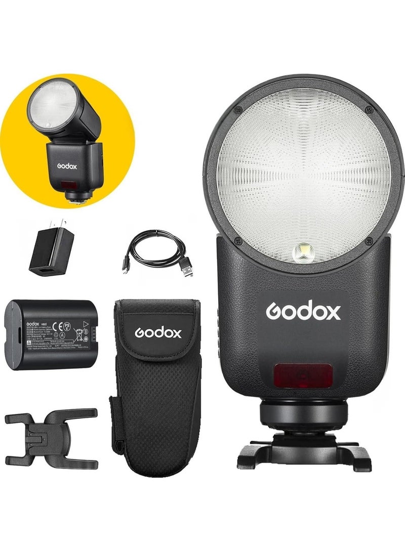 جودوكس فلاش Godox V1N TTL على الكاميرا لكاميرات Nikon – سبيدلايت برأس دائري مع HSS حتى 1/8000 ثانية، بطارية ليثيوم قابلة لإعادة الشحن ونظام لاسلكي 2.4G - Image 1